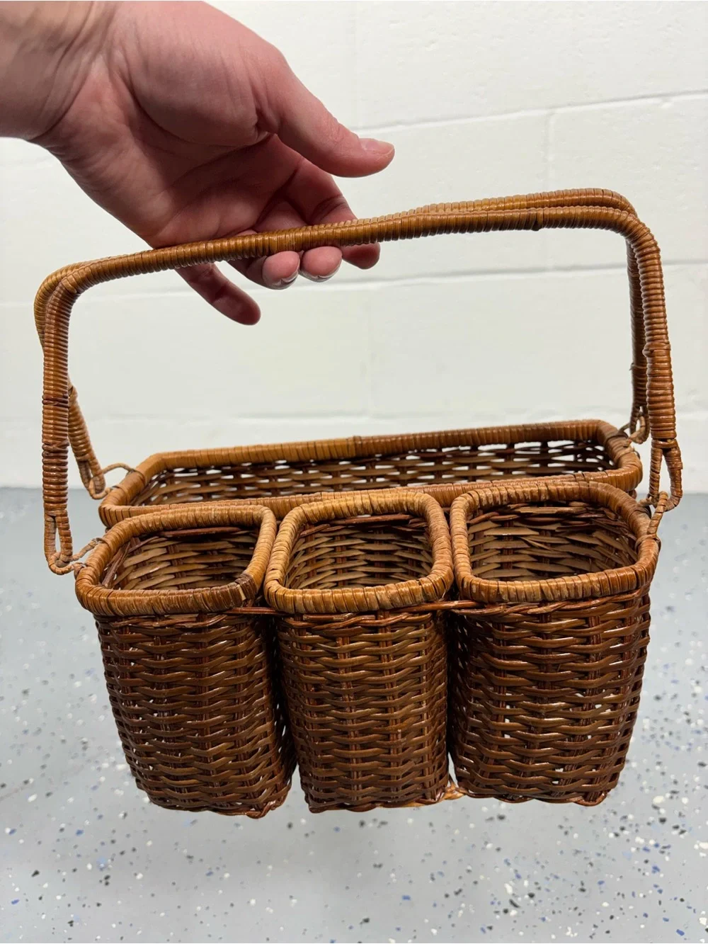 Vintage Nantucket Woven Basket Utensil Silverware Napkin Holder Coastal Cottage